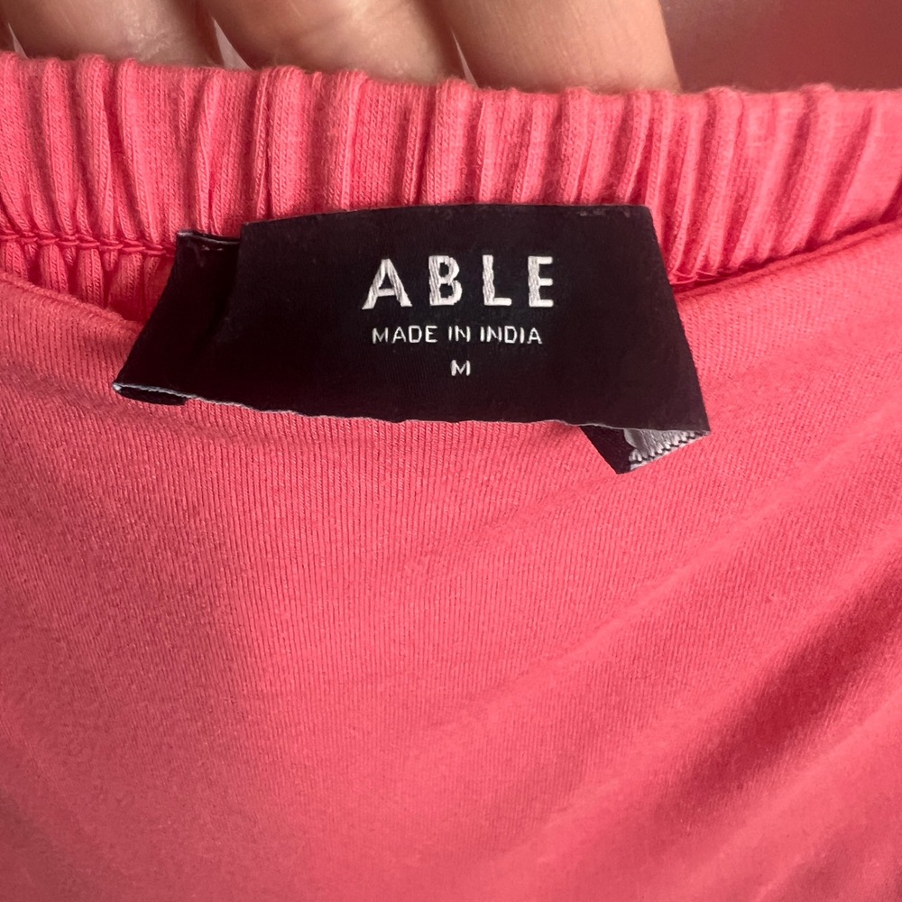 ABLE Coral Pink Square Neck Midi Dress Sleeveless Casual Womens Size Medium - Picture 2 of 9